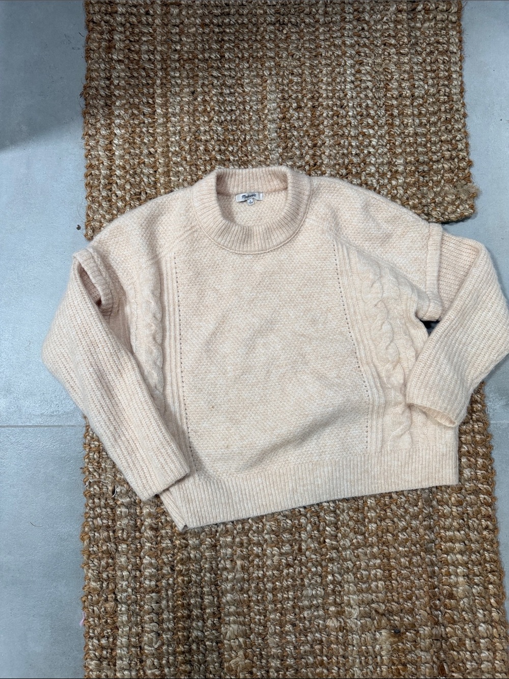 Madewell Cream Cable-Panel Crewneck Sweater
